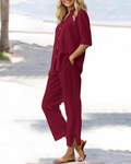 Estelle Completo Donna in Lino – T-Shirt e Pantaloni Larghi con Vita Elasticizzata