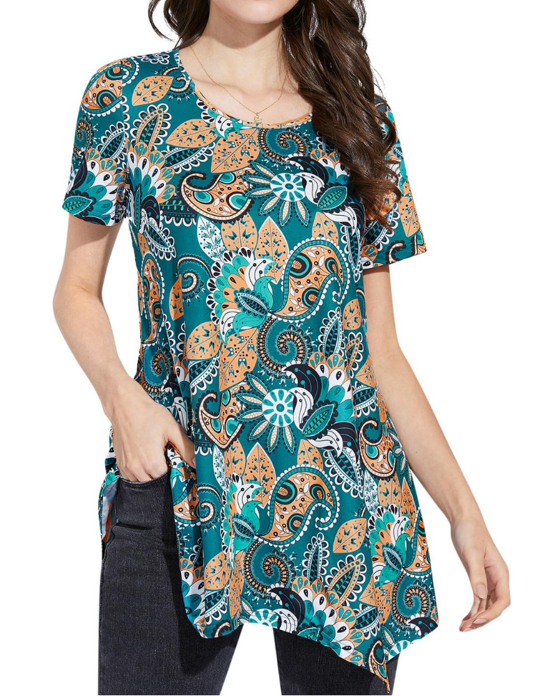 Lucinda Túnica de Mujer de Verano – Estampado Paisley, Manga Corta y Corte Holgado