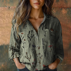 Gwendolyn Blusa Donna – Scollo a V, Bottoni, Maniche Lunghe e Stampa Floreale