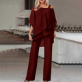 Loretta komplet elegant damesæt – asymmetrisk bluse og brede bukser