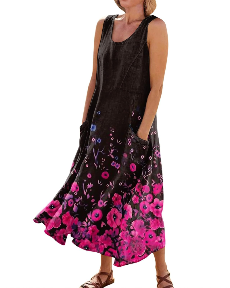 Waverly Women’s Mini Dress – Crew Neck, Sleeveless, and Relaxed Boho Fit