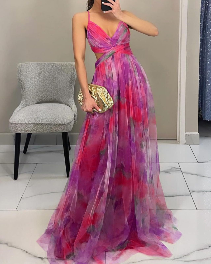 Elara Vestido de verano para mujer – Estampado floral, tirantes finos y cintura entallada