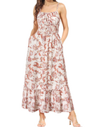 Rochie maxi pentru femei Marissa Abito cu imprimeu floral – bretele reglabile, talie cu elastic și fustă cu volane