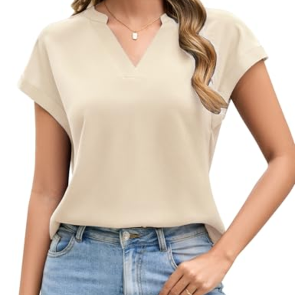 Daphne Women’s Summer Shirt – V-Neck Henley, Short Sleeves, and Loose Fit