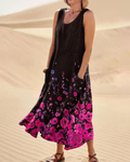 Vestido corto Waverly para mujer – Cuello redondo, sin mangas y corte holgado bohemio