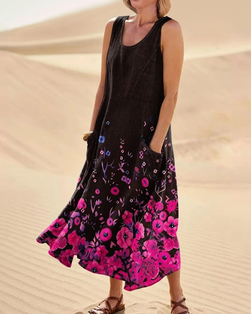 Waverly Women’s Mini Dress – Crew Neck, Sleeveless, and Relaxed Boho Fit
