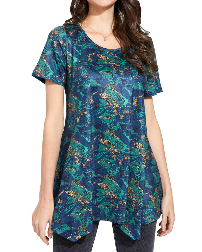 Lucinda Túnica de Mujer de Verano – Estampado Paisley, Manga Corta y Corte Holgado