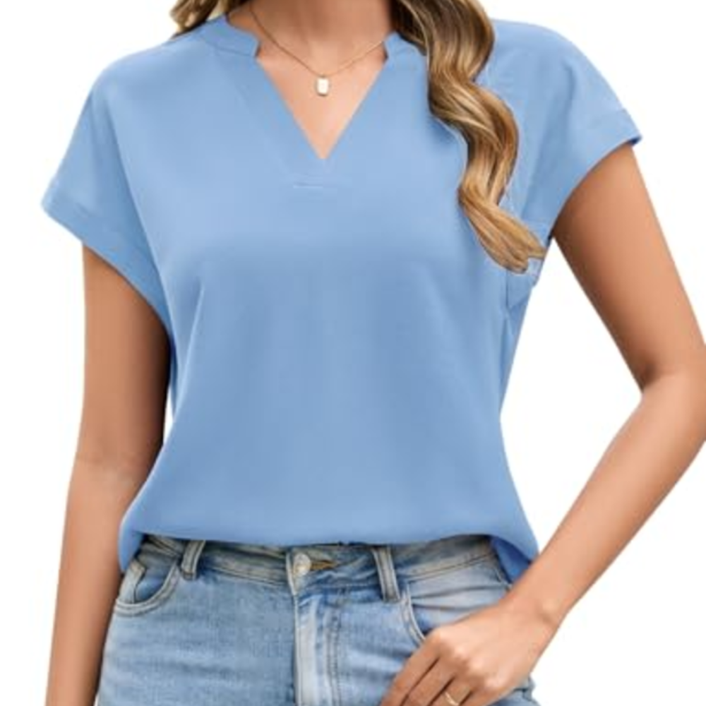 Daphne Women’s Summer Shirt – V-Neck Henley, Short Sleeves, and Loose Fit