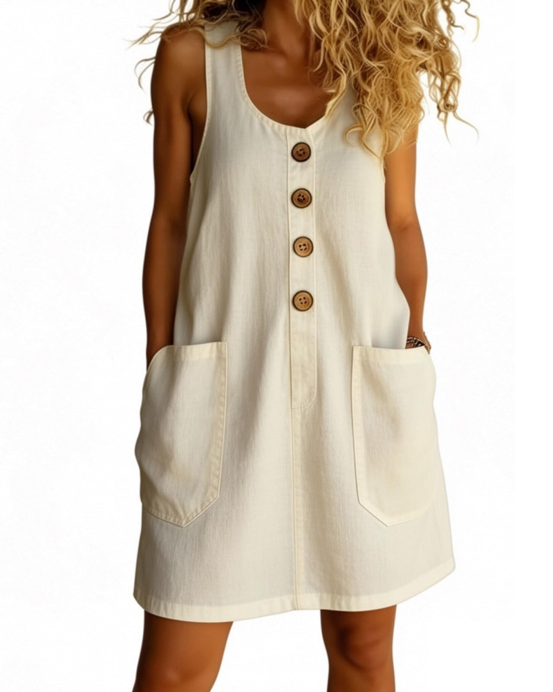 Robe femme Oakley en coton – Encolure ronde, coupe trapèze et style chemise