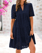 Madeline Women's Mini Dress – V-Neck, Scalloped Lace and Babydoll Silhouette
