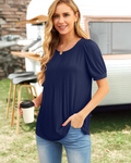 T-shirt femme Cecilia – Coton, imprimé floral, col rond plissé et manches courtes