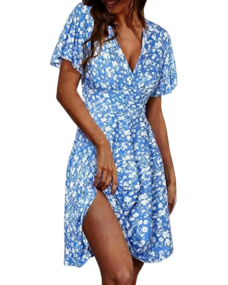 Delilah Women’s Summer Dress – Floral Print, V-Neck, Short Sleeves, and Relaxed Fit