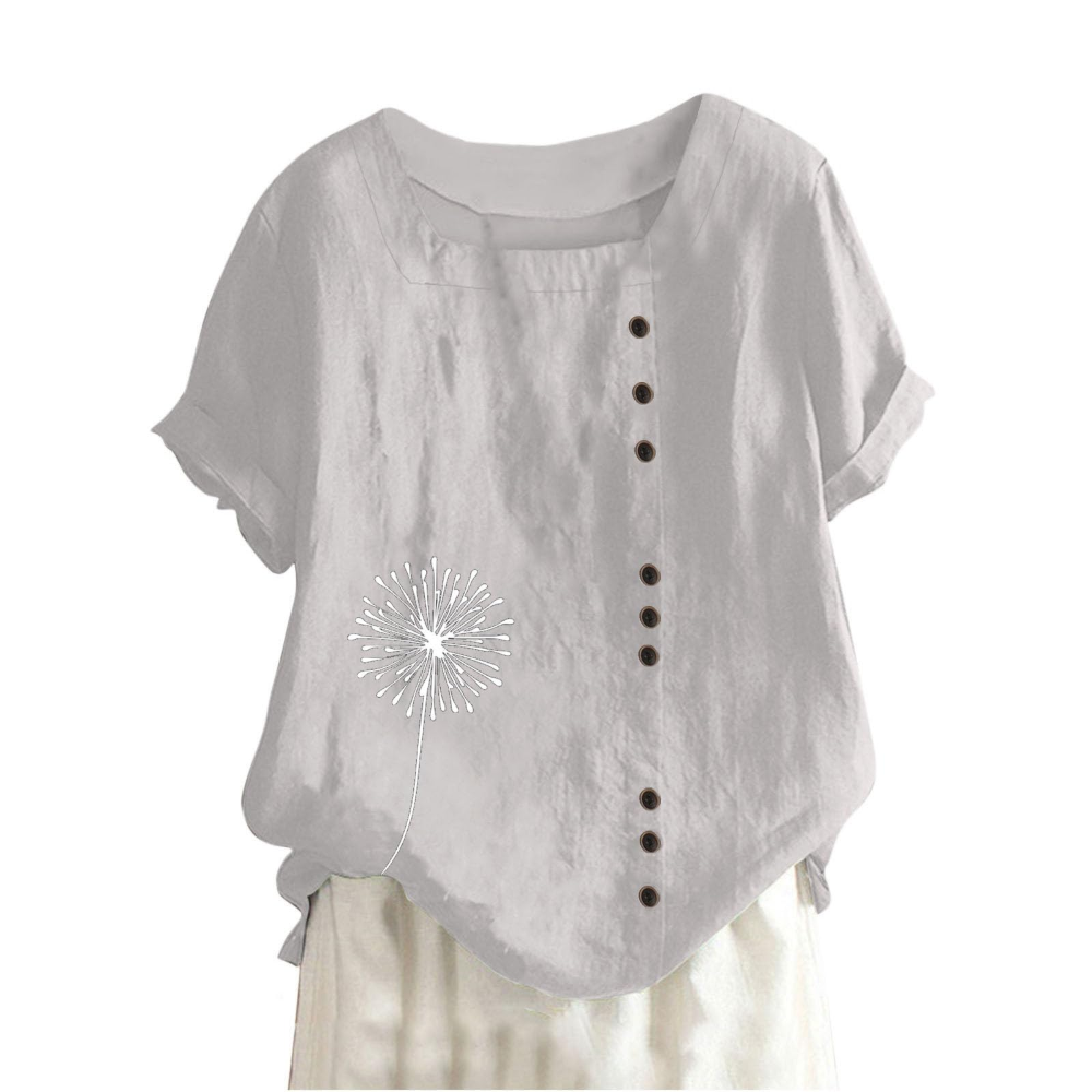 Elaine Camiseta de mujer de verano – Algodón y lino, estampado floral y corte holgado