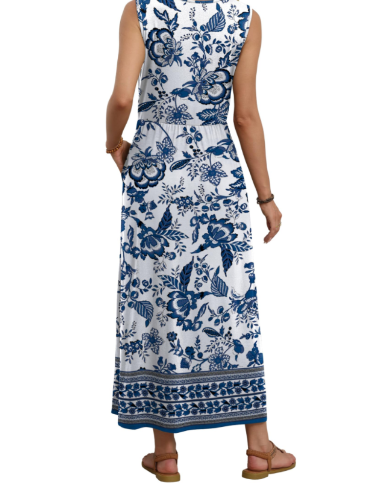 Presley Women’s Maxi Dress – A-Line, Crew Neck, Sleeveless and Pockets