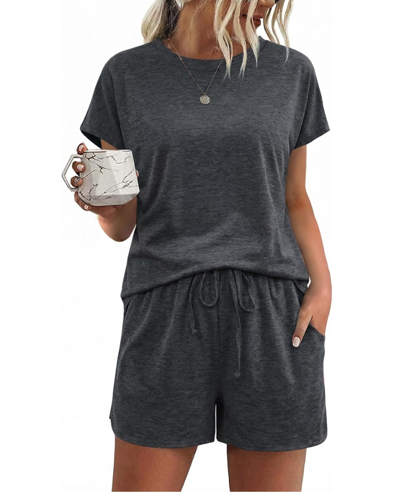 Sadie Damen-Sommerpyjama – Baumwollset mit T-Shirt und Shorts mit Kordelzug
