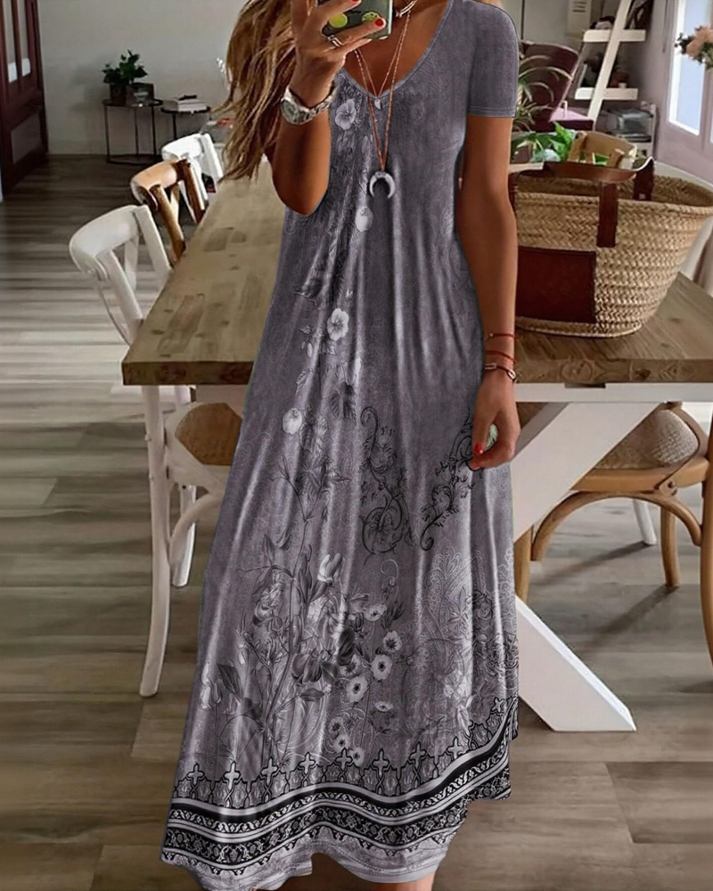 Rosalie Women’s Maxi Dress – V-Neck, Short Sleeves, Stretch Fabric, and Resort Style