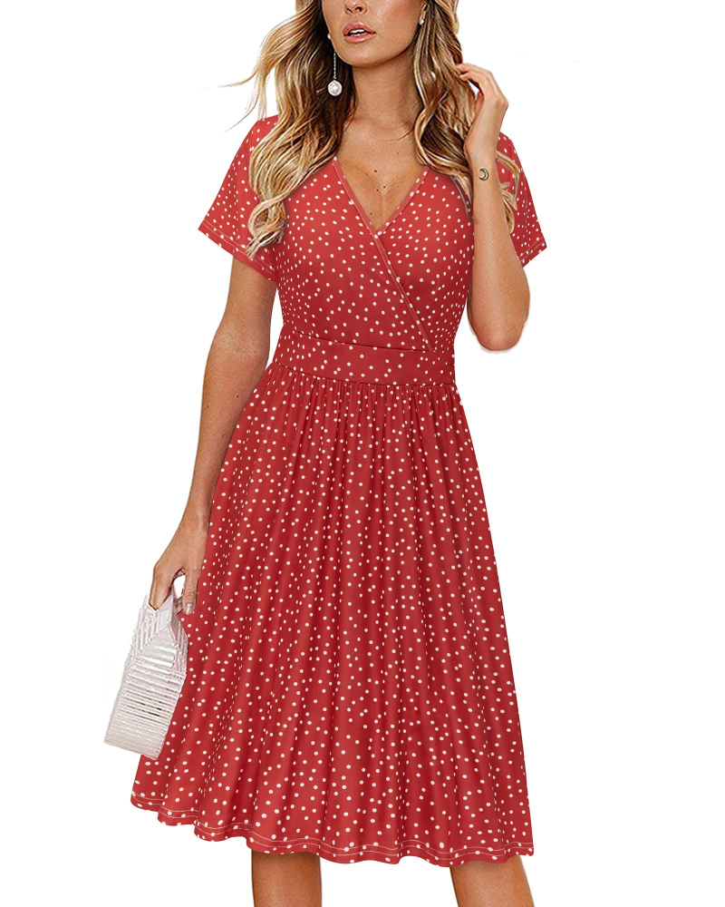 Aveline Vestido midi para mujer – cruzado, escote en V, cintura plisada y bolsillos