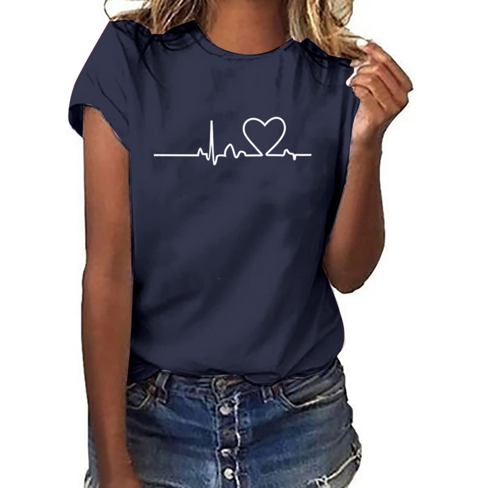 Damski letni T-shirt Colleen – kwiatowy nadruk, okrągły dekolt i krótkie rękawy