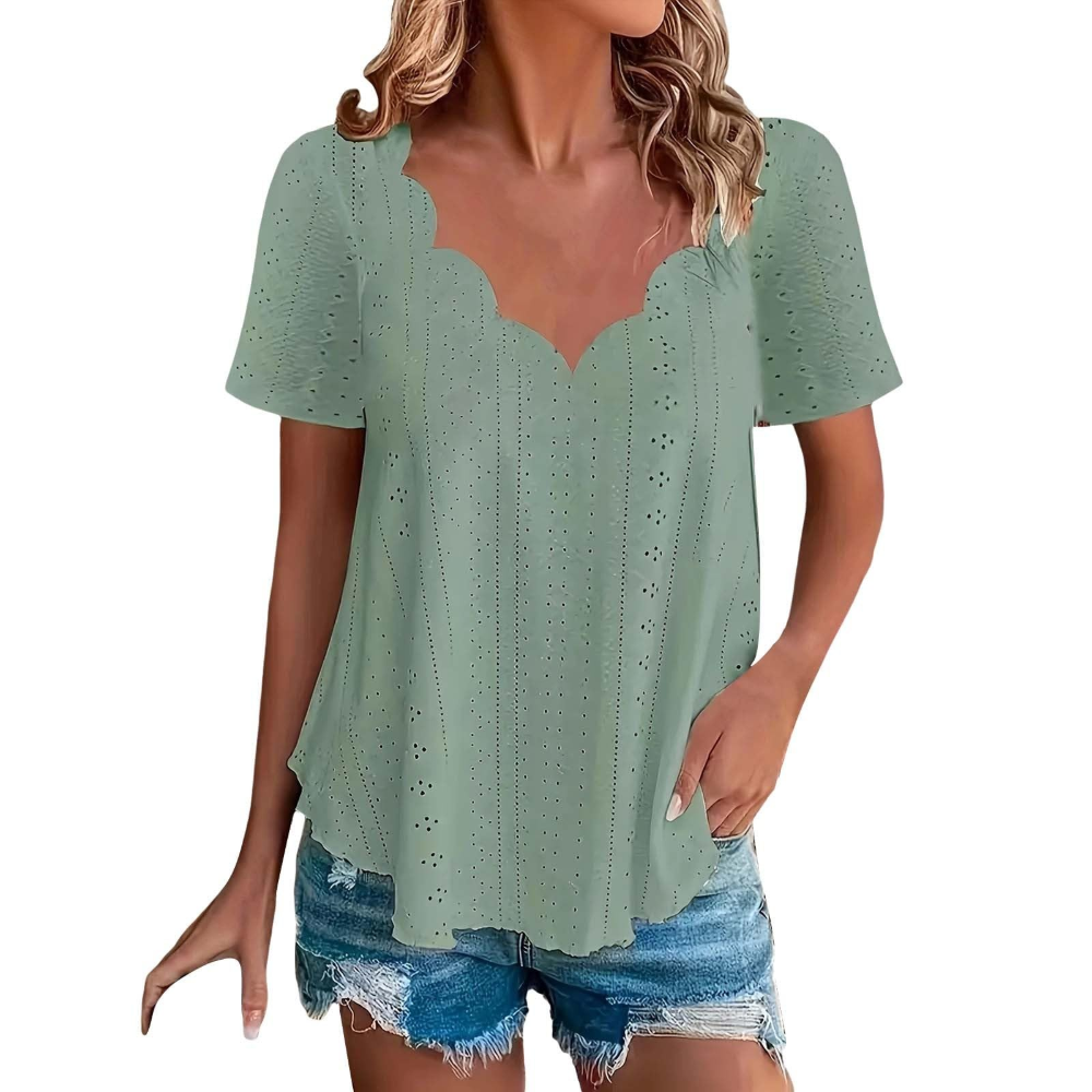 Geraldine Women’s Summer Blouse – V-Neck, Short Sleeves, and Comfortable Fit