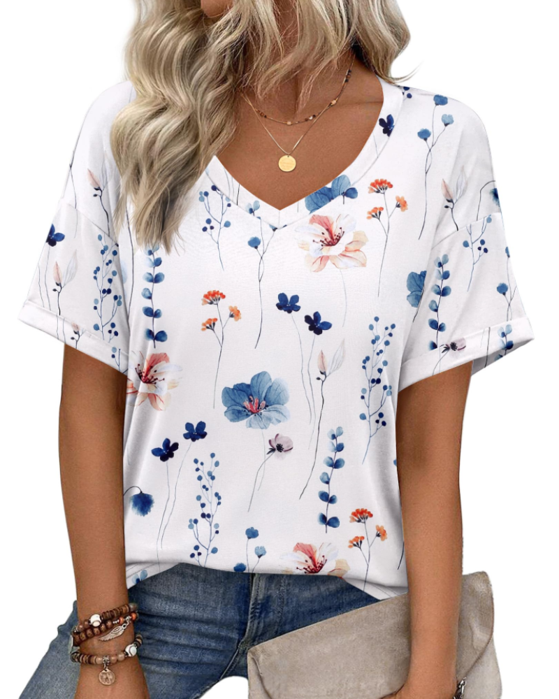 Camiseta Roxanne para mujer – Escote en V, mangas cortas y corte holgado