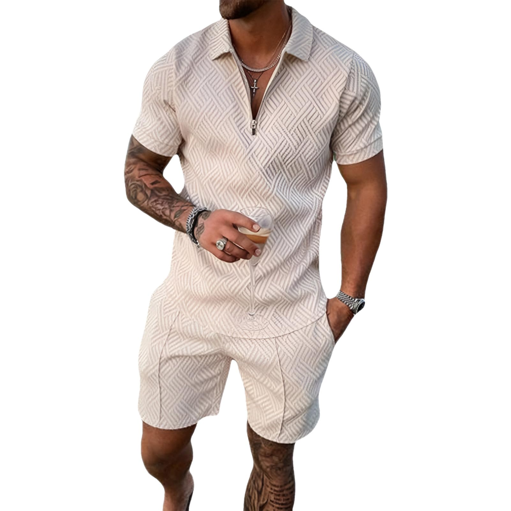 Bennett komplett sommerantrekk for menn – genser med glidelås, jacquardshorts og lommer