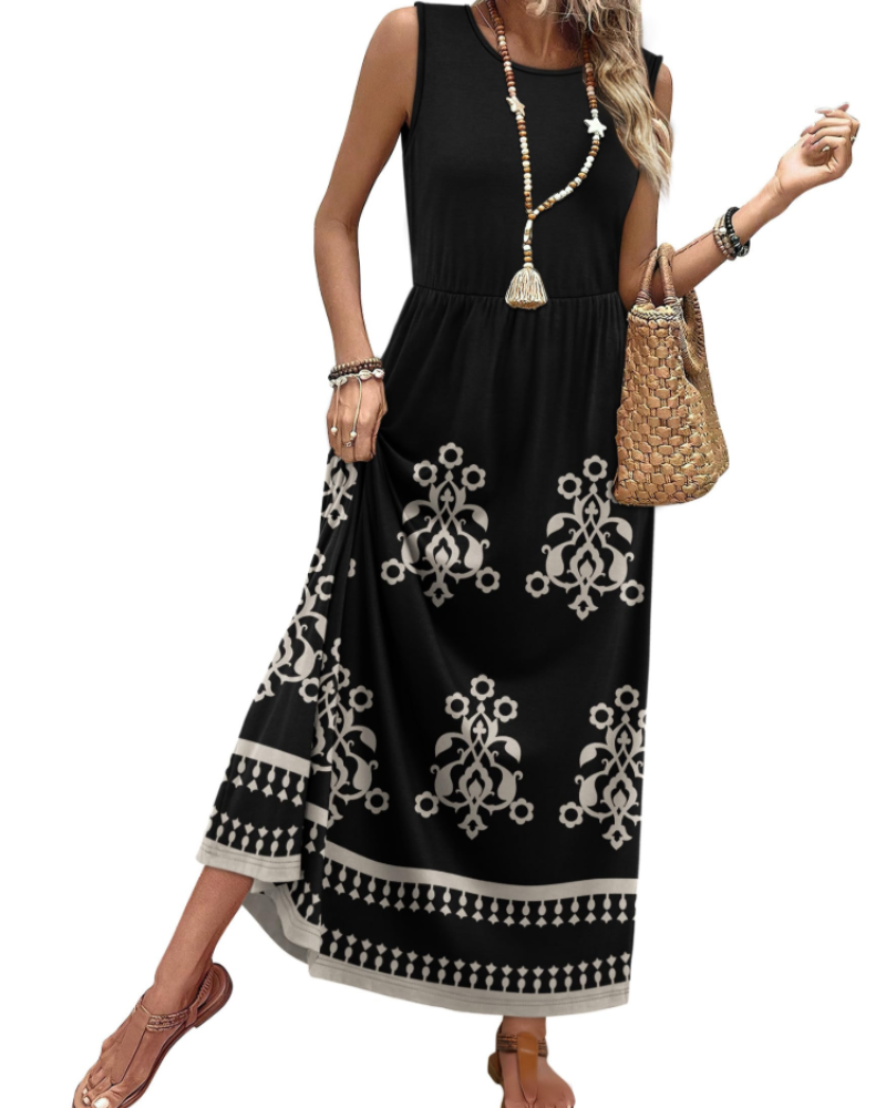 Presley Women’s Maxi Dress – A-Line, Crew Neck, Sleeveless and Pockets
