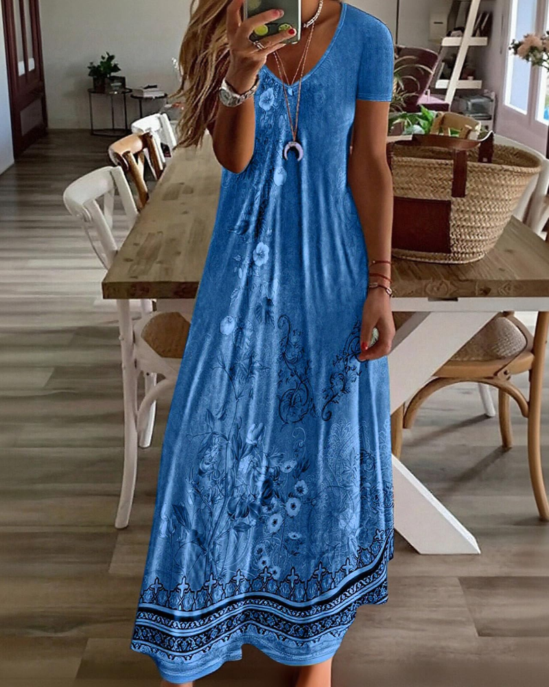 Rosalie Women’s Maxi Dress – V-Neck, Short Sleeves, Stretch Fabric, and Resort Style