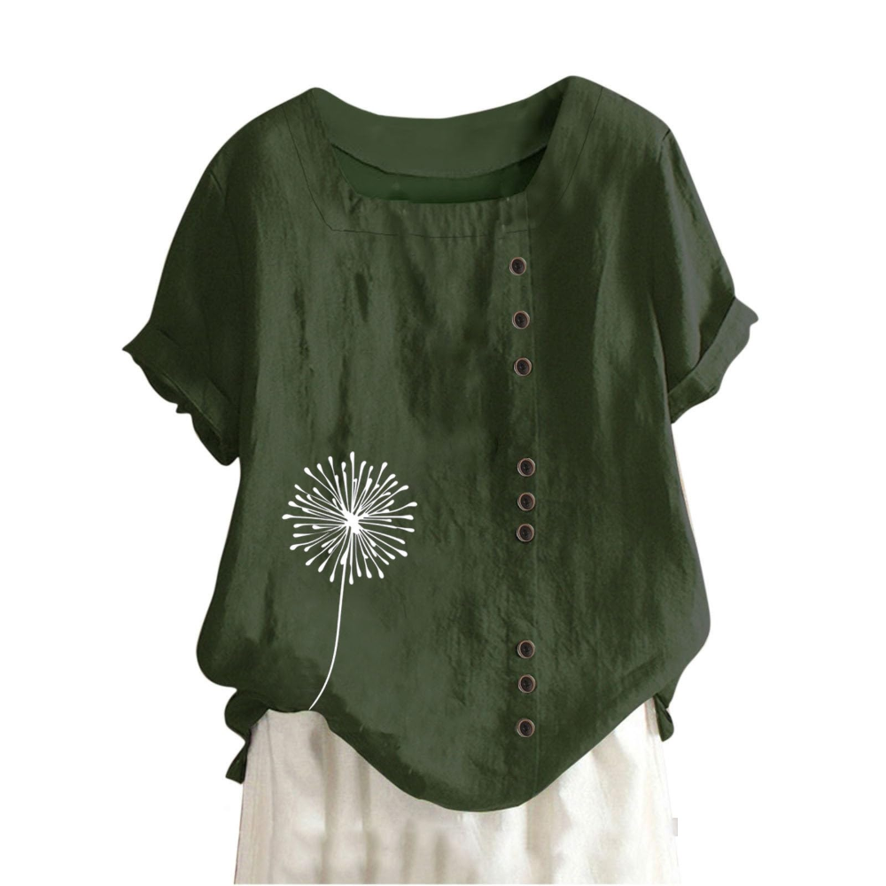 Elaine Camiseta de mujer de verano – Algodón y lino, estampado floral y corte holgado