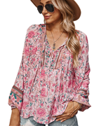 Evelyn Blouse Femme Bohème – Imprimé Floral, Col en V et Manches Bouffantes