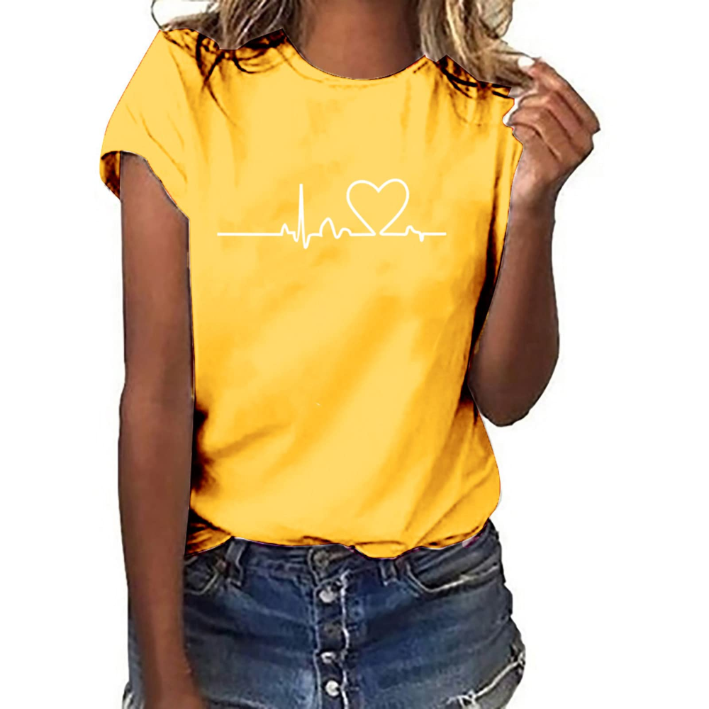 Damski letni T-shirt Colleen – kwiatowy nadruk, okrągły dekolt i krótkie rękawy