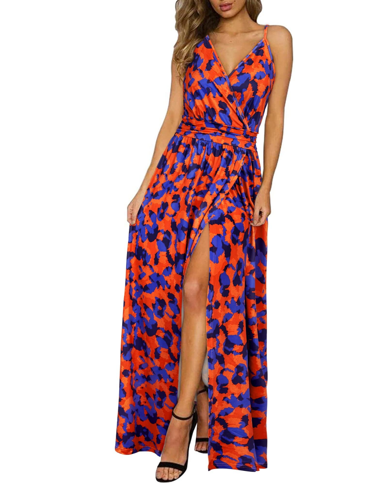 Savannah Women’s Maxi Dress – Floral Print, V-Neck, Adjustable Straps and Slits