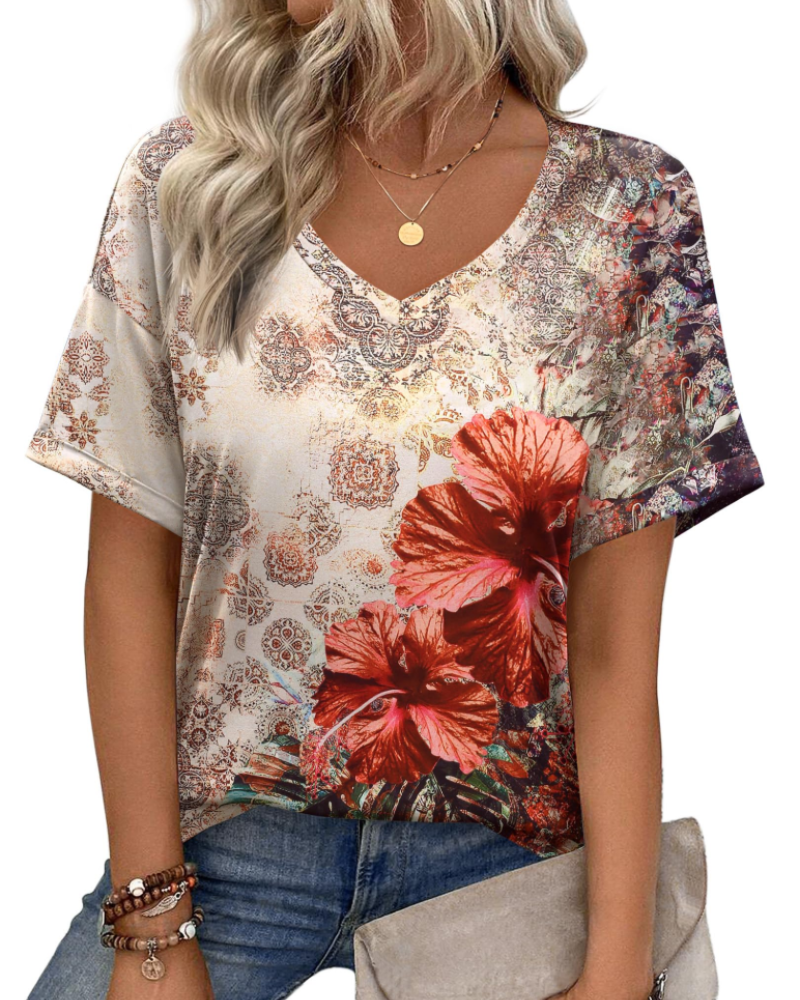 Camiseta Roxanne para mujer – Escote en V, mangas cortas y corte holgado