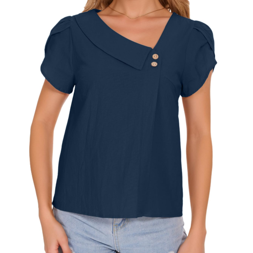 Margaret Women's Cotton Blouse – V-Neck, Petal Sleeves, and Relaxed Fit