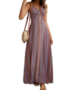 Vestido largo de mujer Maisie: escote en V, estampado étnico bohemio y diseño sin mangas
