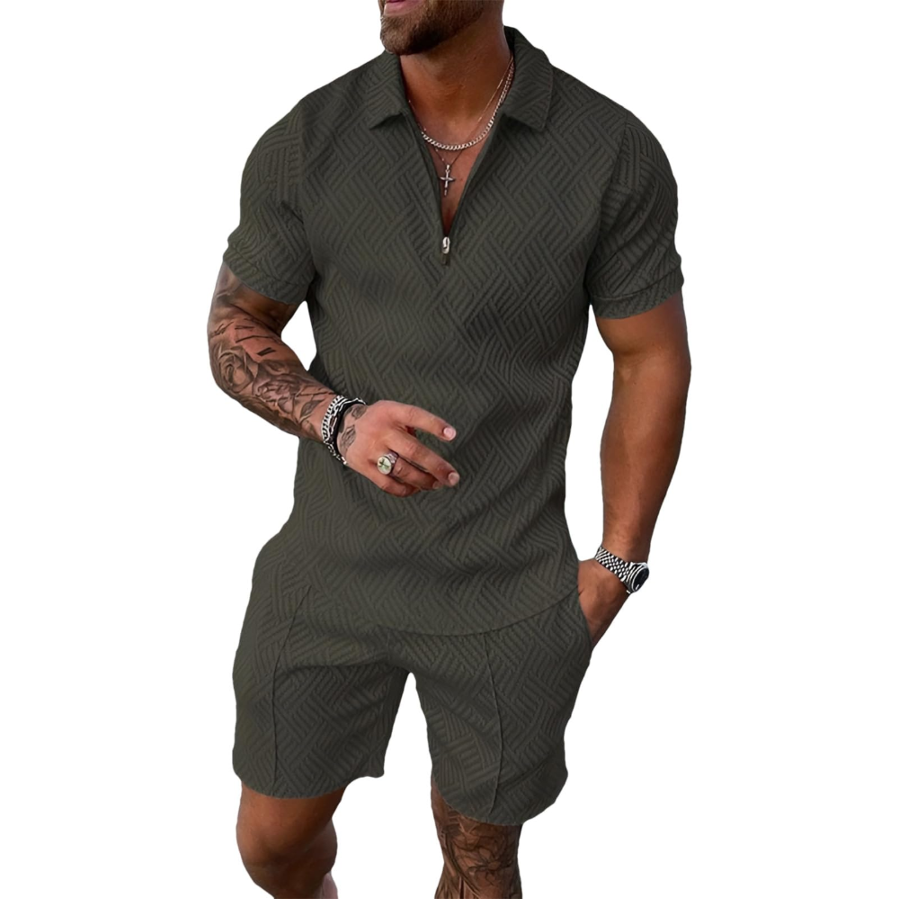 Bennett komplett sommerantrekk for menn – genser med glidelås, jacquardshorts og lommer