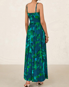 Sophia Abito Maxi Donna – Vestito Floreale in Mesh con Scollo Drappeggiato e Spalline