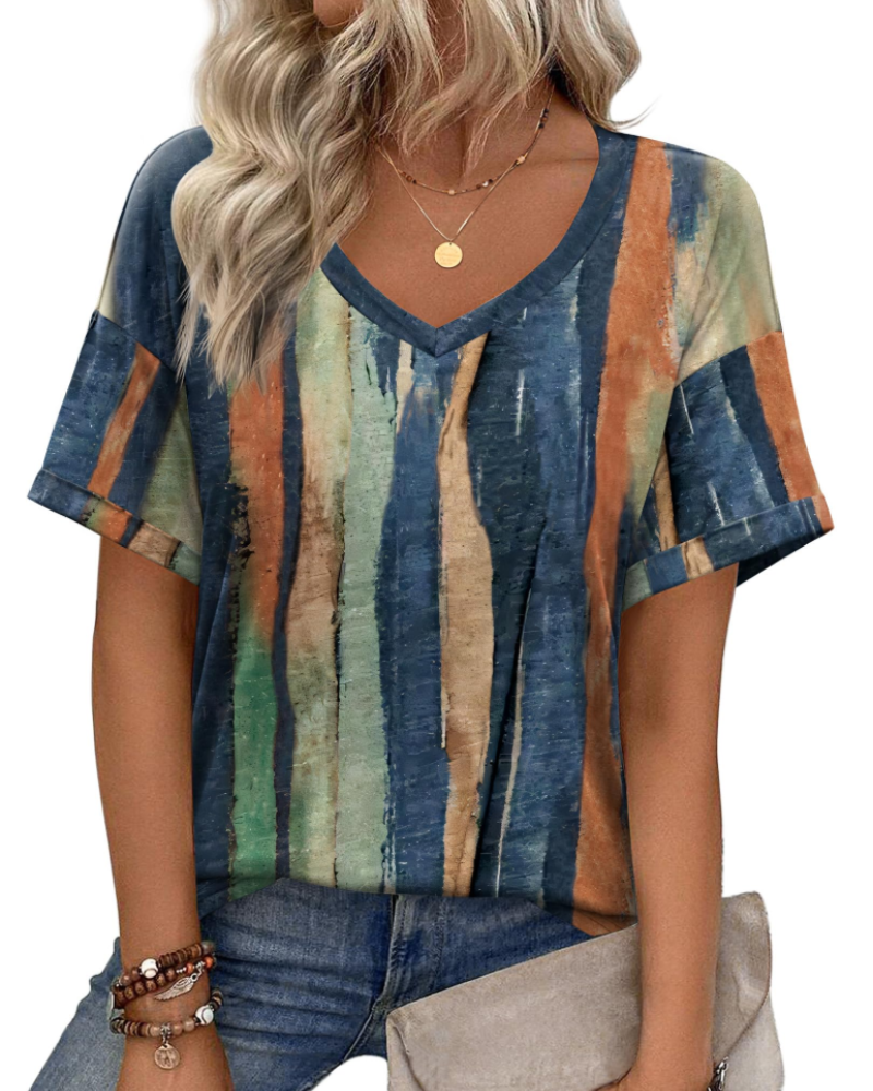 Camiseta Roxanne para mujer – Escote en V, mangas cortas y corte holgado