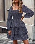 Whitney Abito Mini Donna – Scollo Quadrato, Corpetto Smock e Maniche Lunghe