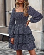 Whitney Abito Mini Donna – Scollo Quadrato, Corpetto Smock e Maniche Lunghe