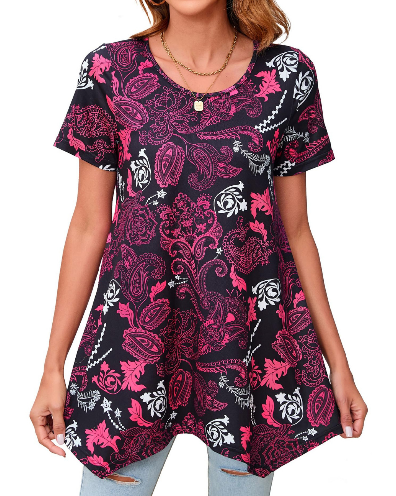 Lucinda Túnica de Mujer de Verano – Estampado Paisley, Manga Corta y Corte Holgado