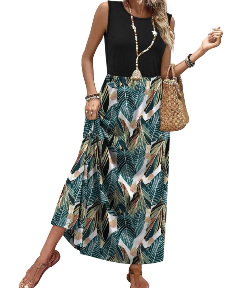 Presley Women’s Maxi Dress – A-Line, Crew Neck, Sleeveless and Pockets