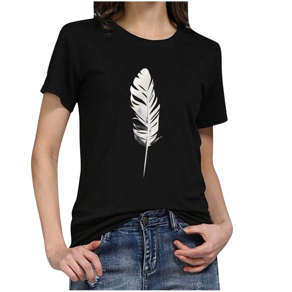 Damski letni T-shirt Colleen – kwiatowy nadruk, okrągły dekolt i krótkie rękawy