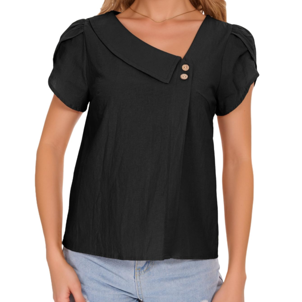 Margaret Women's Cotton Blouse – V-Neck, Petal Sleeves, and Relaxed Fit