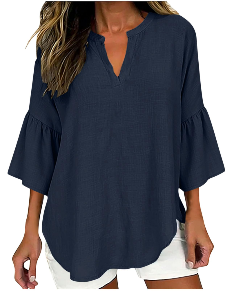 Miranda Blusa para mujer – Algodón y lino, escote en V, botones y corte oversize
