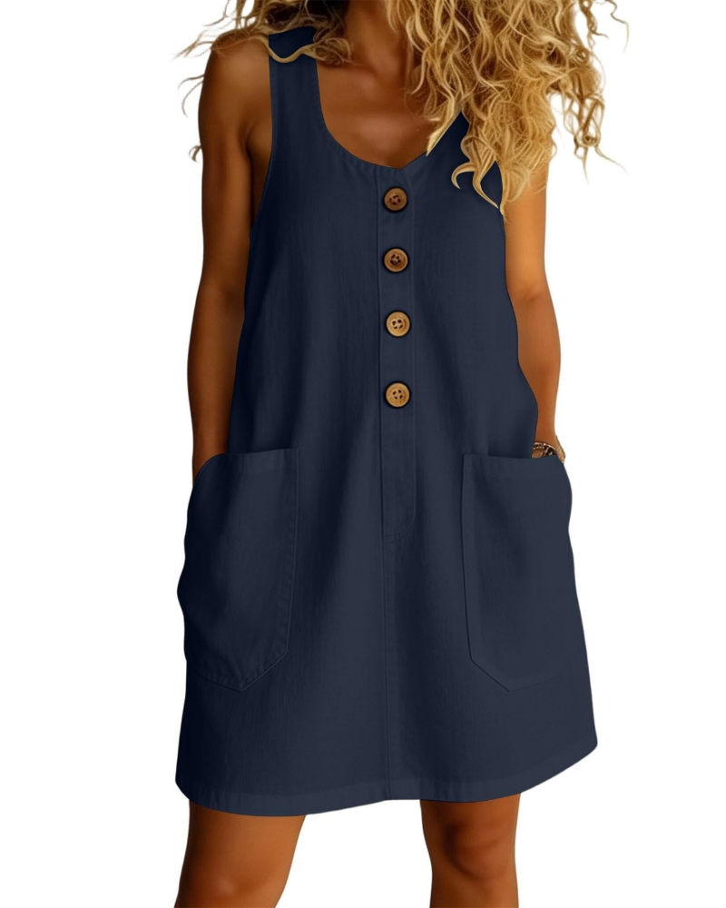 Robe femme Oakley en coton – Encolure ronde, coupe trapèze et style chemise