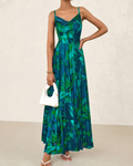 Sophia Abito Maxi Donna – Vestito Floreale in Mesh con Scollo Drappeggiato e Spalline
