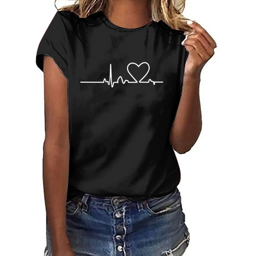 Damski letni T-shirt Colleen – kwiatowy nadruk, okrągły dekolt i krótkie rękawy