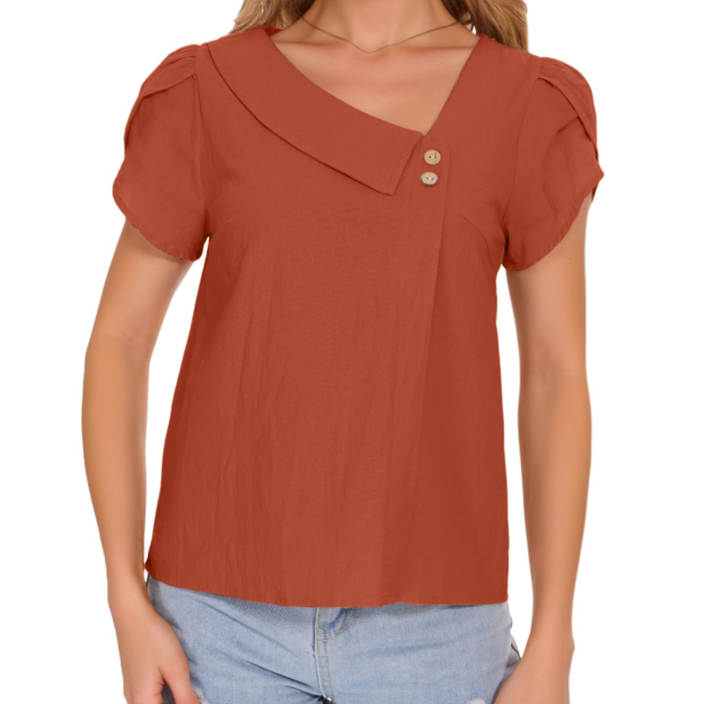 Margaret Women's Cotton Blouse – V-Neck, Petal Sleeves, and Relaxed Fit