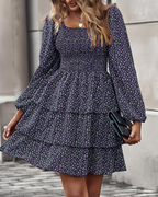 Whitney Abito Mini Donna – Scollo Quadrato, Corpetto Smock e Maniche Lunghe