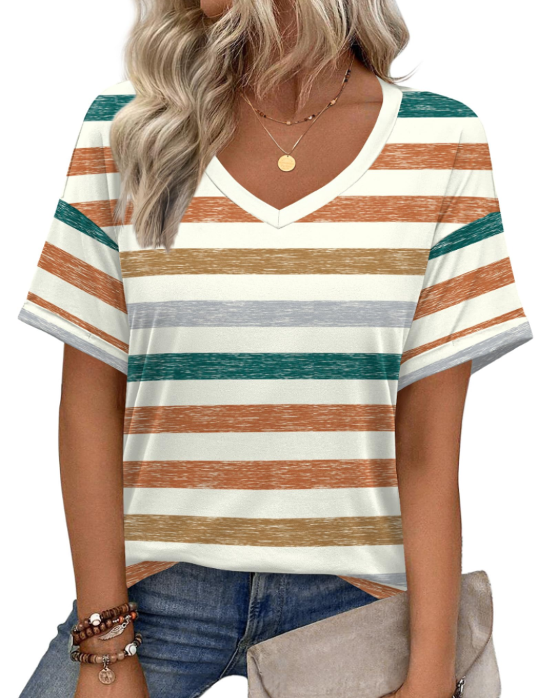 Camiseta Roxanne para mujer – Escote en V, mangas cortas y corte holgado